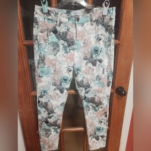 Lane Bryant Gray and White Skinny Jeans with Floral Design